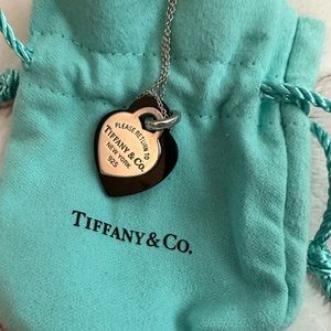 Tiffany & Co. Return to Double Heart Necklace Black Onyx Silver 925 w/Bag